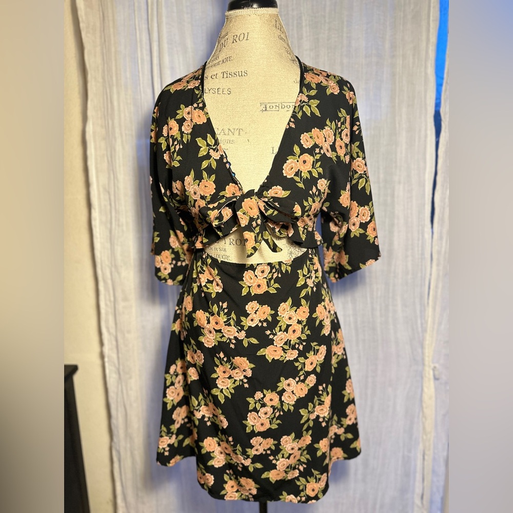 Muse Black Dress with Pink Floral Pattern